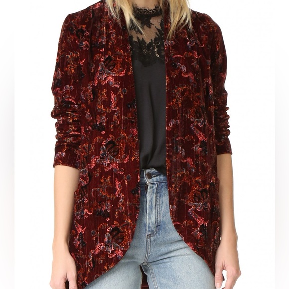 Free People Jackets & Blazers - Free People Burgundy Velvet Jacket